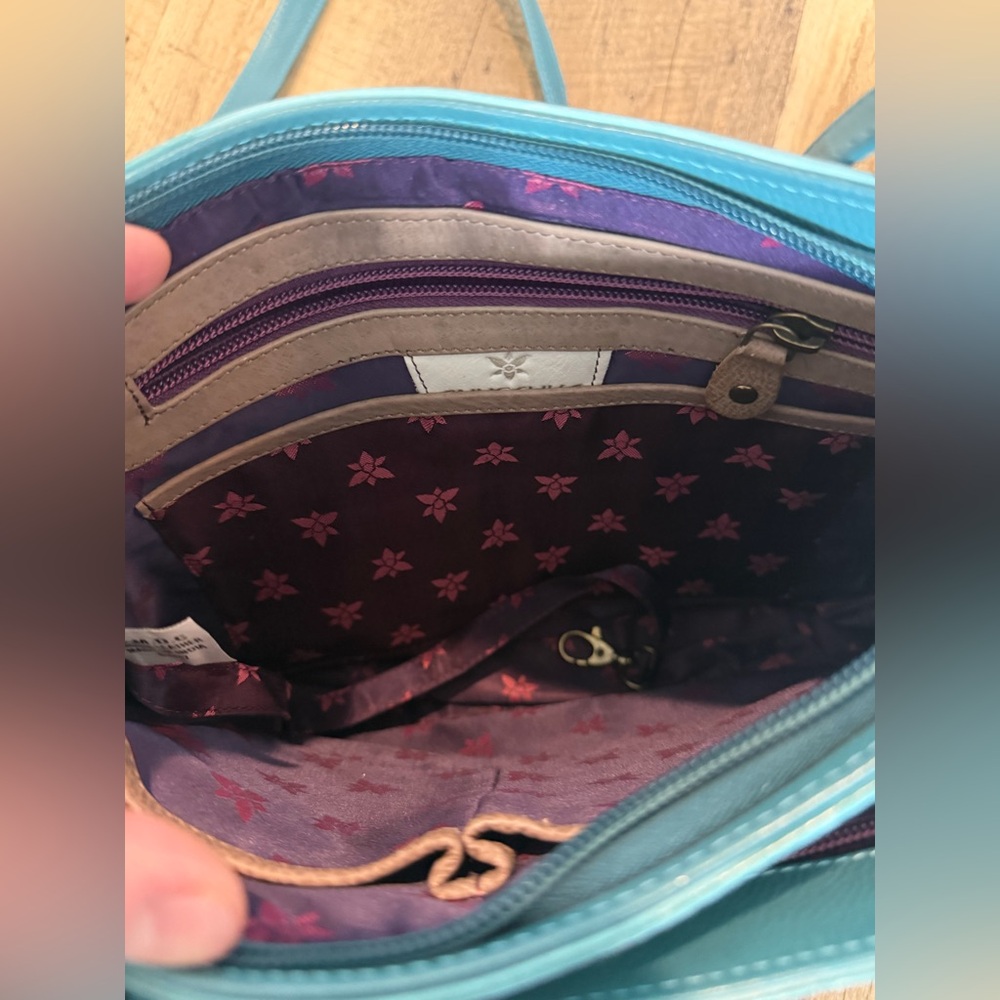 Anuschka Peacock Hand-Painted Blue Floral Crossbody Bag - Picture 7 of 15